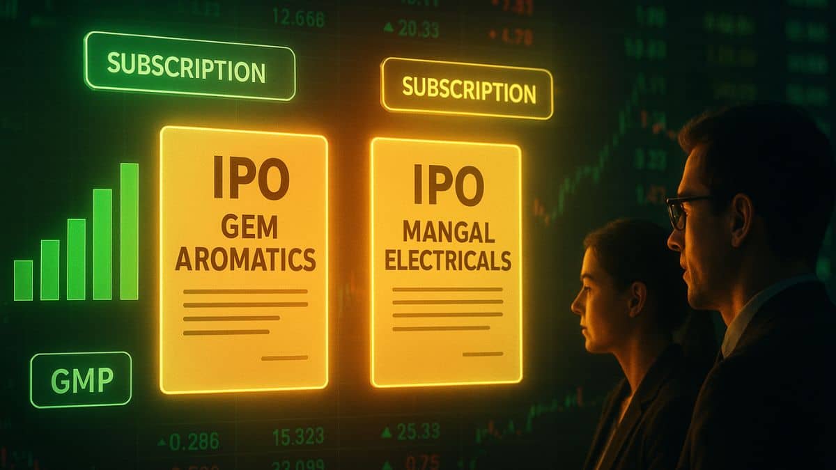 Gem Aromatics vs Mangal Electricals IPO: एक का बढ़ा GMP तो दूसरे में नहीं हुआ बदलाव, जानें कौन कितना हुआ सब्सक्राइब Gem Aromatics vs Mangal Electricals IPO: एक का बढ़ा GMP तो दूसरे में नहीं हुआ बदलाव, जानें कौन कितना हुआ सब्सक्राइब