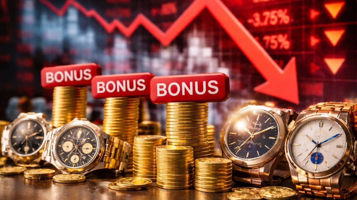 बोनस इश्यू का ऐलान फिर भी 5% लुढ़का स्टॉक, कंपनी देगी 5 पर 7 शेयर फ्री, घड़ी बनाती है कंपनी, दे चुकी है 702% रिटर्न बोनस इश्यू का ऐलान फिर भी 5% लुढ़का स्टॉक, कंपनी देगी 5 पर 7 शेयर फ्री, घड़ी बनाती है कंपनी, दे चुकी है 702% रिटर्न