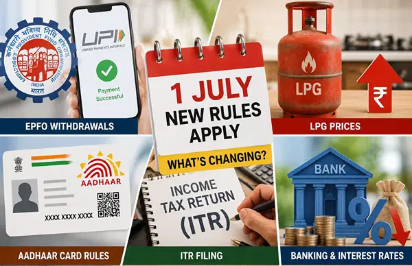 LPG से लेकर EPFO निकासी तक, 1 जुलाई से बदलेंगे ये 5 नियम, जानें आपके लिए क्या होगा नया LPG से लेकर EPFO निकासी तक, 1 जुलाई से बदलेंगे ये 5 नियम, जानें आपके लिए क्या होगा नया